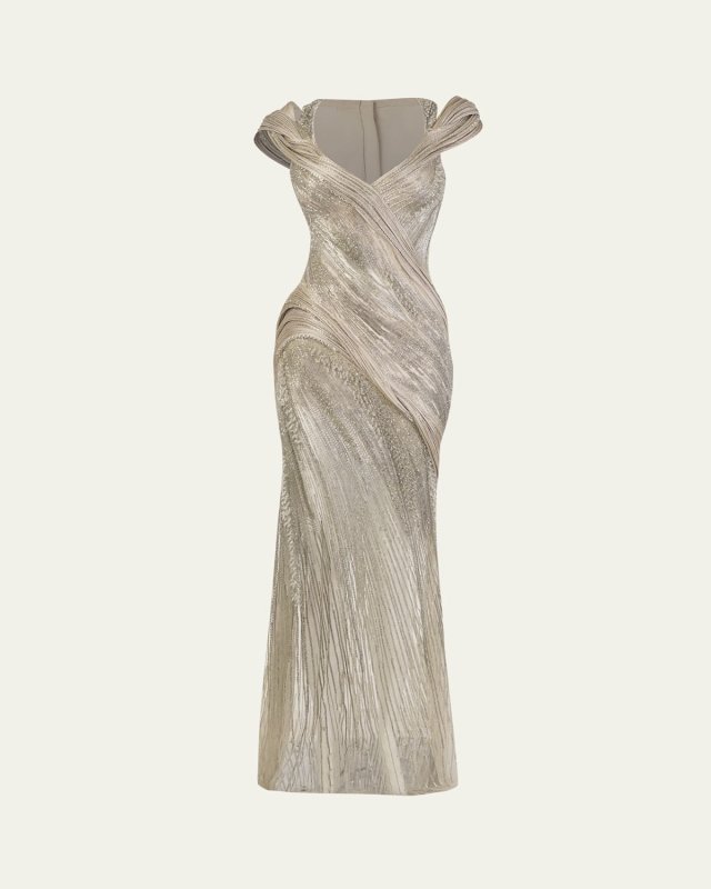Beaded Gown with Structured Draping